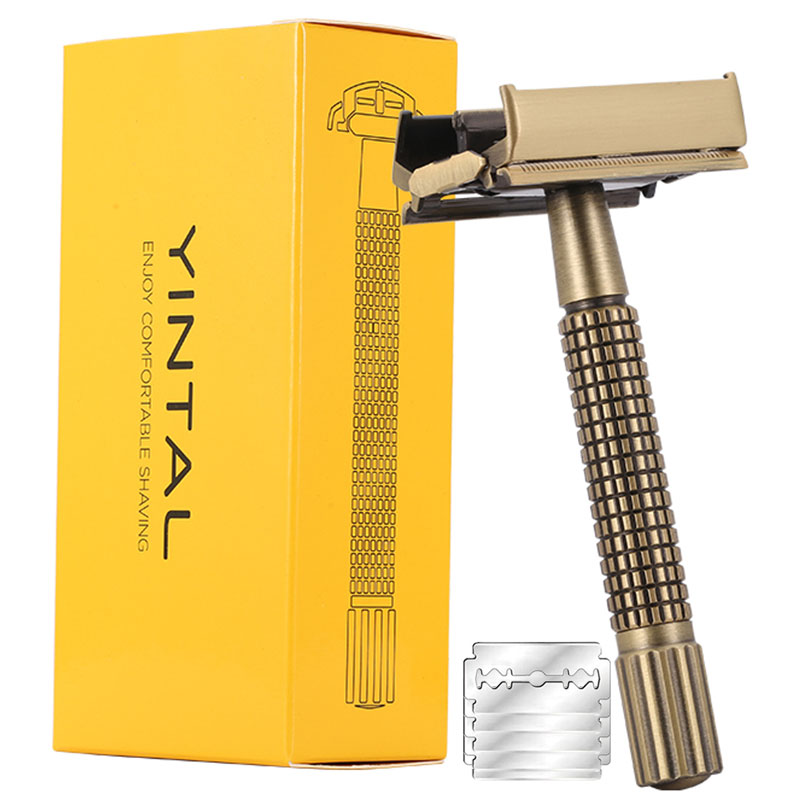 Safety Razor Handle - YINTAL ทองเหลืองผู้ชายความปลอดภัย TTO มีดโกนคลาสสิกผีเสื้อคู่ขอบมีดโกนชุบตาราง Handle เครื่องโกนหนวด