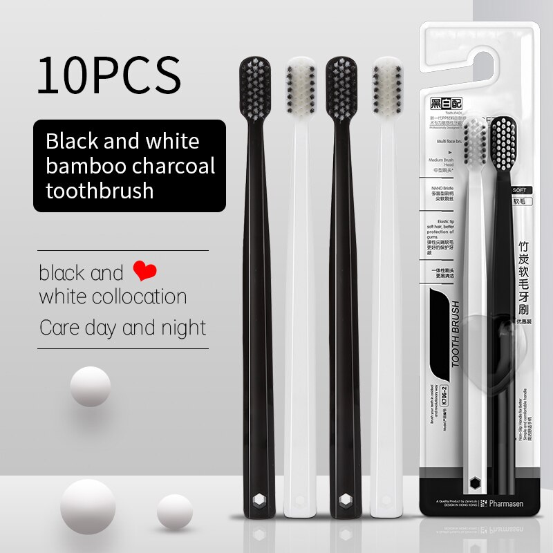 10ชิ้นแปรงถ่านไม้ไผ่แปรงสีฟันข - Bamboo Toothbrush บทวิจารณ์และราคา